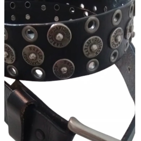 Vintage Harley Davidson Studded Black Leather Belt Size 36 Goth Grunge main image 8